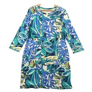 Escape by Habitat Clothes Blue Green Abstract Tropical Leaf Print Dress Large